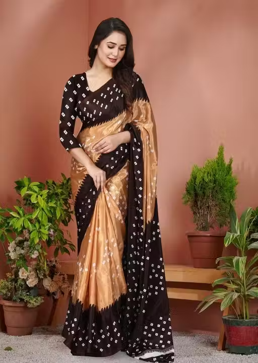 Best Chiffon Silk Bandhani Daily Wear Saree