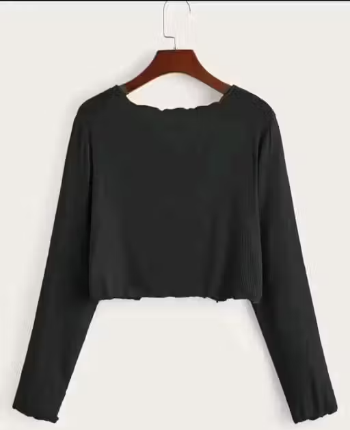 Long Sleeve Rib Knit Tie Front Cropped Cardigan Top - Image 2