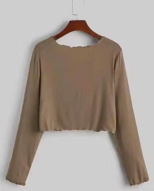 Long Sleeve Rib Knit Tie Front Cropped Cardigan Top - Image 2