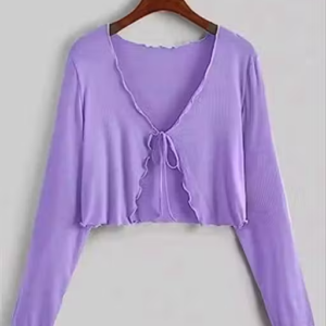 Long Sleeve Rib Knit Tie Front Cropped Cardigan Top