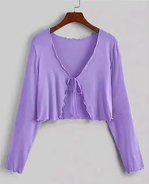 Long Sleeve Rib Knit Tie Front Cropped Cardigan Top