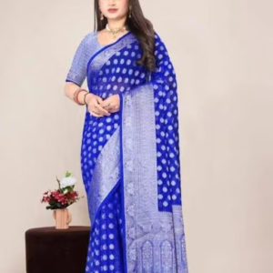 Georgette Silver Buti Silk Saree with Zalar and Siroski