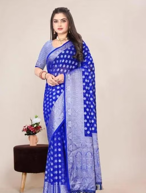 Georgette Silver Buti Silk Saree with Zalar and Siroski
