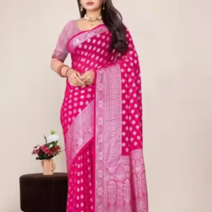 Georgette Silver Buti Silk Saree with Zalar and Siroski