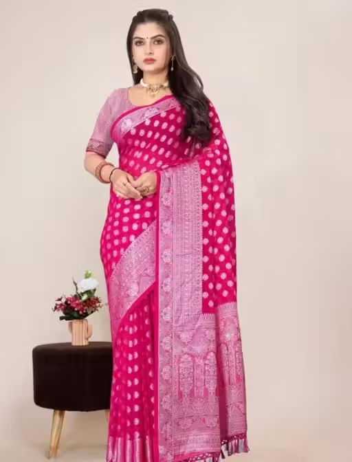 Georgette Silver Buti Silk Saree with Zalar and Siroski