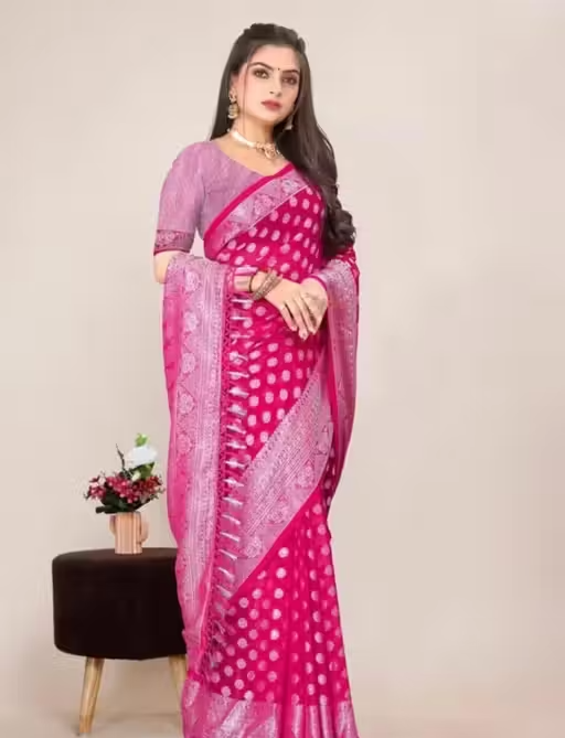 Georgette Silver Buti Silk Saree with Zalar and Siroski - Image 2