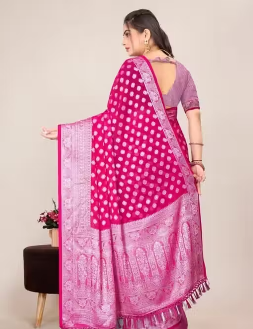 Georgette Silver Buti Silk Saree with Zalar and Siroski - Image 3