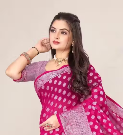 Georgette Silver Buti Silk Saree with Zalar and Siroski - Image 4