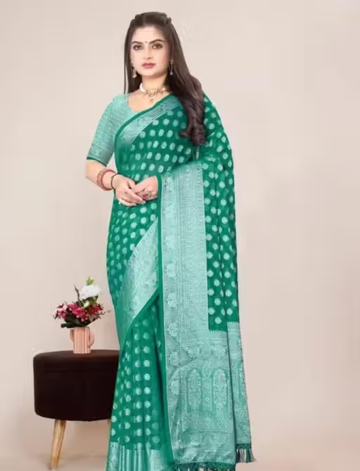 Georgette Silver Buti Silk Saree with Zalar and Siroski