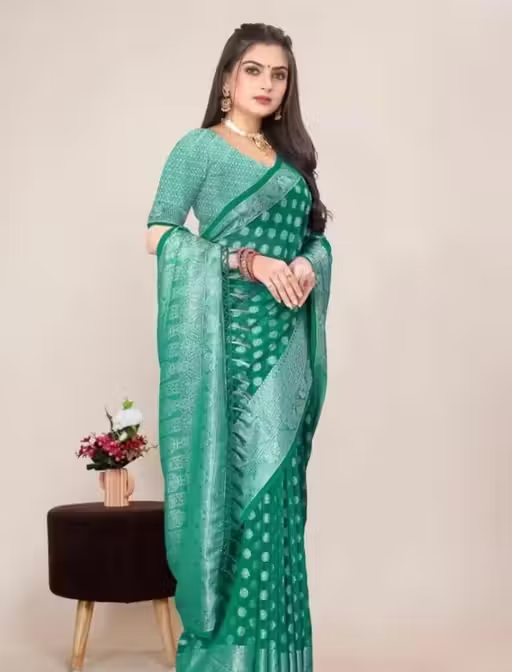 Georgette Silver Buti Silk Saree with Zalar and Siroski - Image 2
