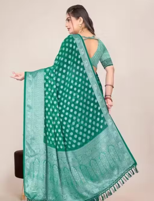 Georgette Silver Buti Silk Saree with Zalar and Siroski - Image 3