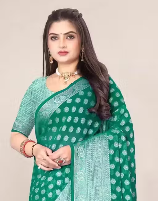 Georgette Silver Buti Silk Saree with Zalar and Siroski - Image 4