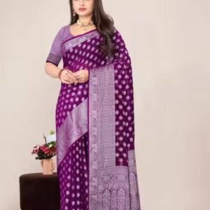Georgette Silver Buti Silk Saree with Zalar and Siroski