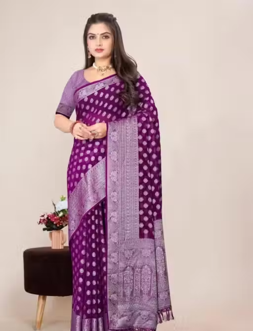 Georgette Silver Buti Silk Saree with Zalar and Siroski