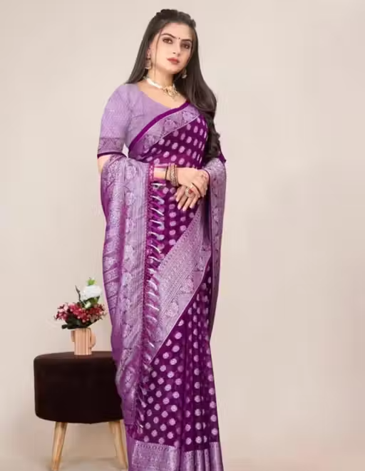 Georgette Silver Buti Silk Saree with Zalar and Siroski - Image 2