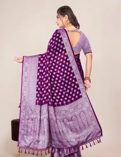 Georgette Silver Buti Silk Saree with Zalar and Siroski - Image 3