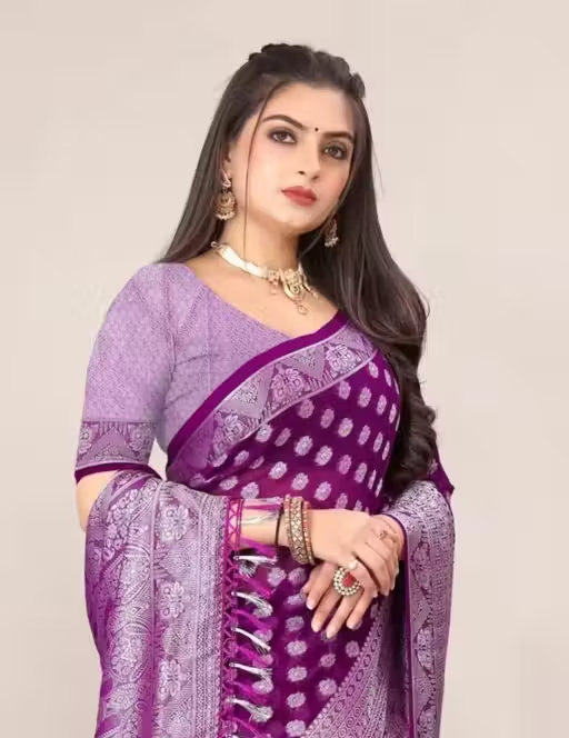 Georgette Silver Buti Silk Saree with Zalar and Siroski - Image 4
