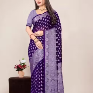 Georgette Silver Buti Silk Saree with Zalar and Siroski
