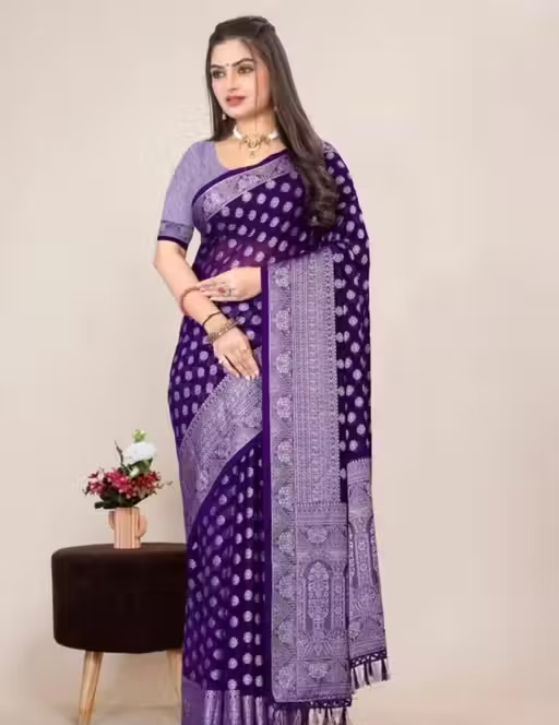 Georgette Silver Buti Silk Saree with Zalar and Siroski