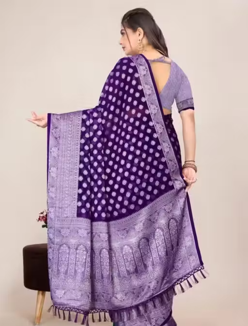 Georgette Silver Buti Silk Saree with Zalar and Siroski - Image 3