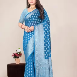 Georgette Silver Buti Silk Saree with Zalar and Siroski