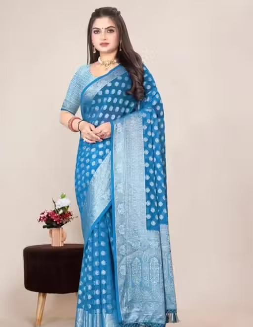 Georgette Silver Buti Silk Saree with Zalar and Siroski