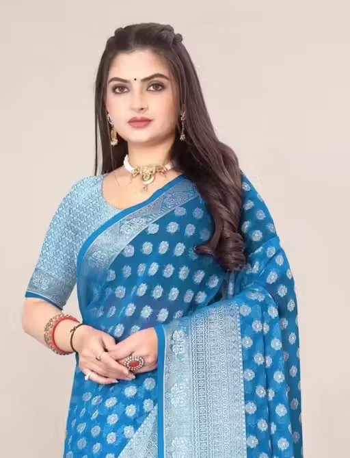 Georgette Silver Buti Silk Saree with Zalar and Siroski - Image 4