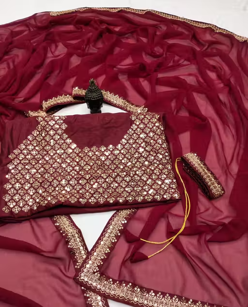 Fency Disener Georgette Pretty Sarees With New Fency Border With Blouse Piece.