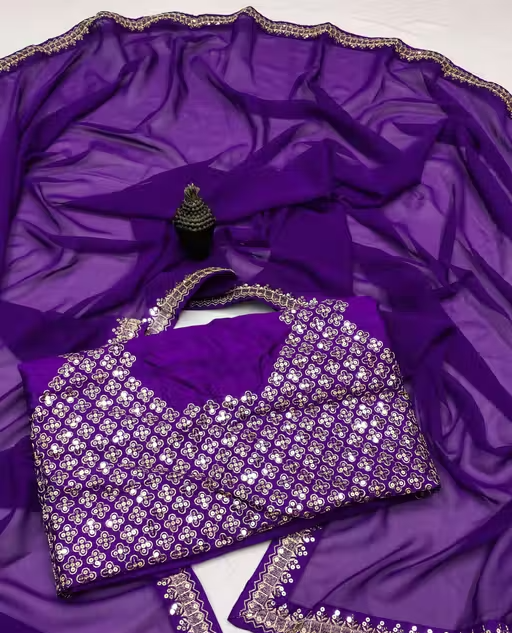 Fency Disener Georgette Pretty Sarees With New Fency Border With Blouse Piece.