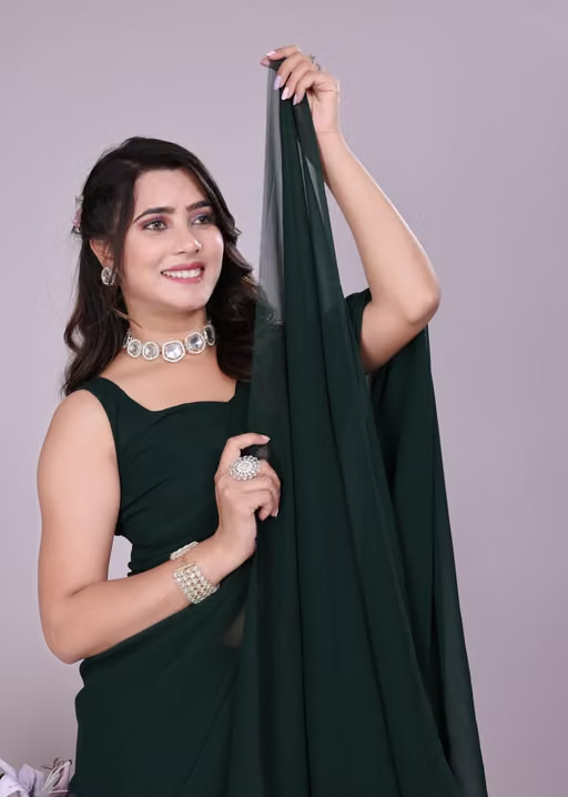 plain Georgette saree for womens - Image 2