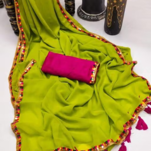 Gs Thakur Fab Women's Georgette Fancy Lace Saree with Tussles Work, Unstitched Blouse