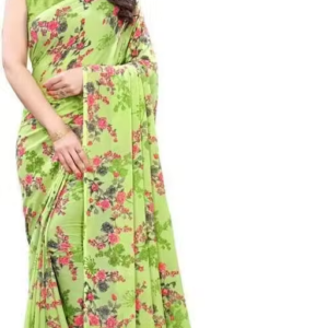Georgette Mint Green Saree With Blouse