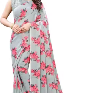 Georgette Grey Saree With Blouse