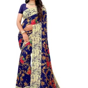 Georgette Navy Blue Saree With Blouse