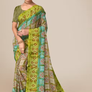 Georgette Green Saree With Blouse