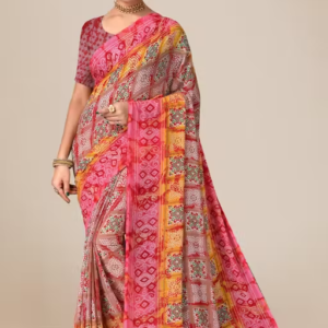 Georgette Pink Saree With Blouse