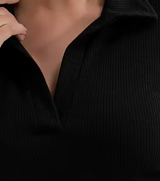 Casual Ribbed Collar V-Neck Maroon Top for Women - Image 4