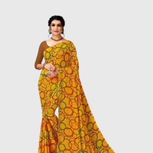 Georgette Yellow Saree With Blouse