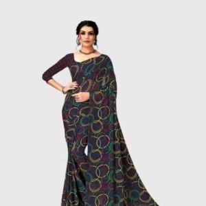 Georgette Navy Blue Saree With Blouse