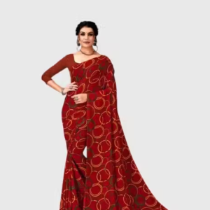 Georgette Red Saree With Blouse