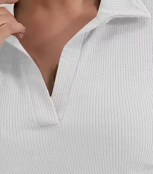 Casual Ribbed Collar V-Neck Maroon Top for Women - Image 3