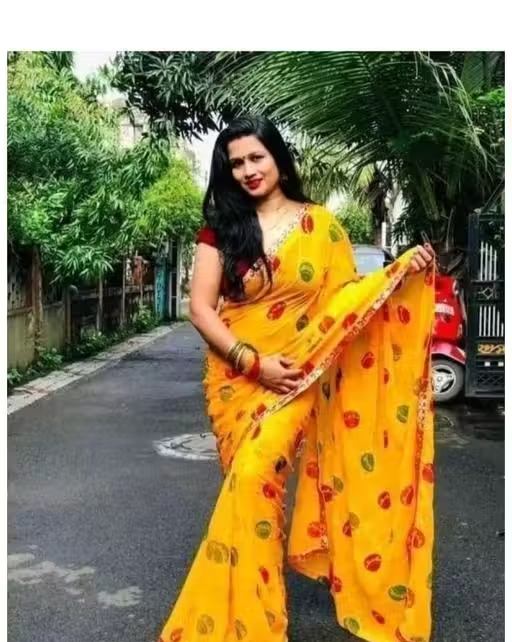 Bhagalpuri Art Silk yellow Lace border Matka Print Saree With Blouse - Image 2