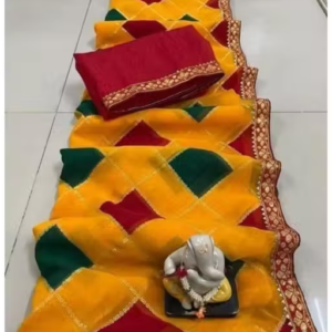 Bhagalpuri Patang Art Silk yellow Lace border Saree With Blouse