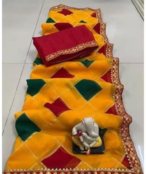Bhagalpuri Patang Art Silk yellow Lace border Saree With Blouse