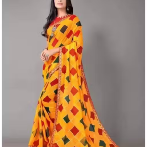 Assam Silk Art Silk Yellow Lace border Saree With blouse