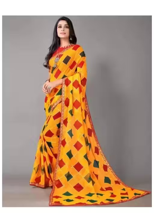 Assam Silk Art Silk Yellow Lace border Saree With blouse