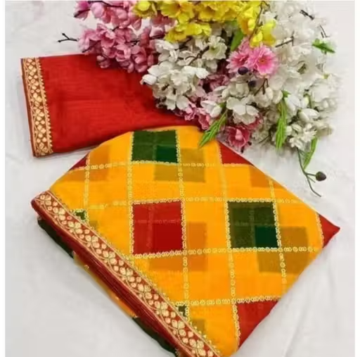 Assam Silk Art Silk Yellow Lace border Saree With blouse
