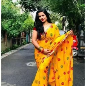 Bhagalpuri Art Silk yellow Lace border Matka Print Saree With Blouse