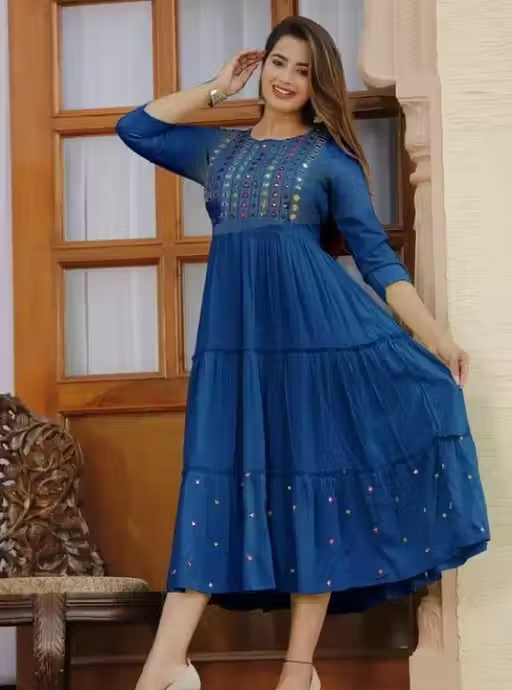 Women Embroidered Rayon Anarkali Kurta - Image 2