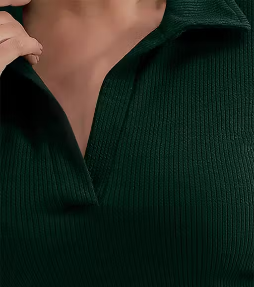 Casual Ribbed Collar V-Neck Maroon Top for Women - Image 3